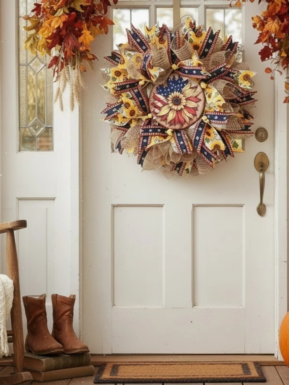 Handmade Autumn Sunflower Burlap Mesh Wreath - Home Holiday